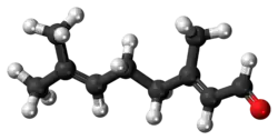 Ball-and-stick model of the geranial molecule