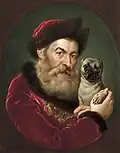 Portrait of an old man with a pug, private collection