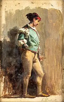 Paggio (Page) wearing a green vest, oil on paper, 26cm x 16cm, date (?).