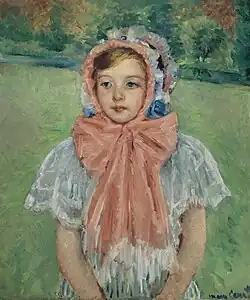 Mary Cassatt, Girl in a Bonnet Tied with a Large Pink Bow, 1909. Oil on canvas (68 x 57.2&nbsp;cm). Private Collection.