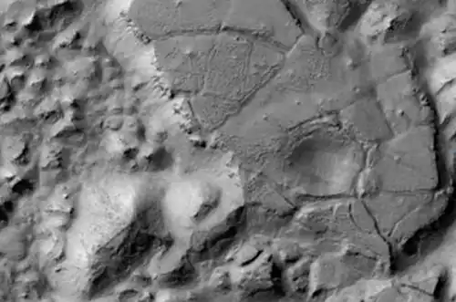 Gorgonum Chaos as seen by Mars Reconnaissance Orbiter HiRISE. Image about 4&nbsp;km wide.