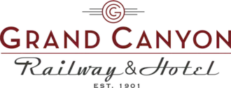 Logo for the Grand Canyon Railway with the copyrighted G and the words "Grand Canyon Railway & Hotel Est. 1901"