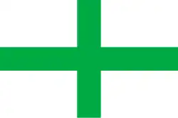 A green St George's Cross on a white background.