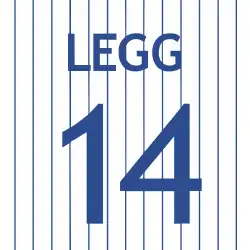 The number "14" with "LEGG" above in blue lettering set against a white background with blue pinstripes
