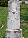 The tomb of the young Vince Talabér from Permise (Kétvölgy) in the cemetery of Apátistvánfalva with Prekmurje Slovene inscription.