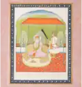Guru Angad Seated on a Terrace Beneath a Canopy With an Attendant, Punjab Plains, circa 1830.