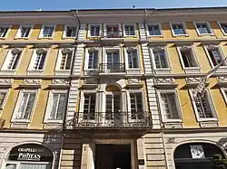 Photograph of the front of a grand eighteenth-century building, now a hotel.
