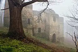 The recently preserved Harewood Castle, as seen from the northeast