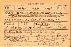 A US draft card showing Hal Hinte's biological information