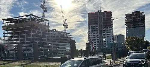 Harvard's Enterprise Research Campus under construction in 2024. Contaminated soil from the project is shipped to landfills via the reopened rail yard.