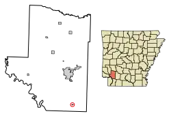 Location of Patmos in Hempstead County, Arkansas.