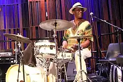 Herlin Riley plays drums at the New Orleans Jazz Museum on 18 July 2019