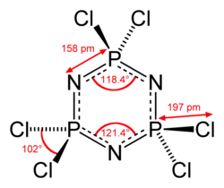 Hexachlorophosphazene, a 6-membered inorganic heterocyclic compound (aromatic).