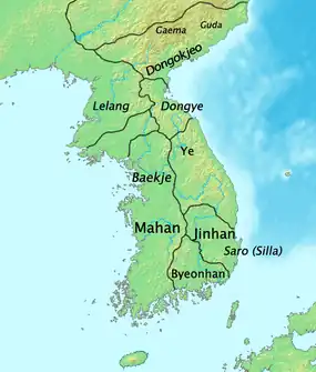 A map of Korea, c. 1 CE Jinhan is in the southeast of the peninsula.