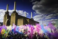 Holi festival in London, UK, near the Battersea Power Station