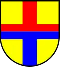 Or a cross per fess gules and azure