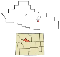 Location of East Thermopolis in Hot Springs County, Wyoming.