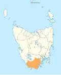 Map showing Huon Valley LGA in Tasmania