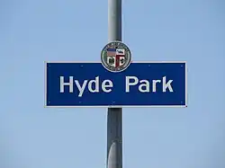 "Hyde Park" city signage located at Crenshaw Boulevard & 79th Street.