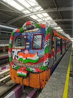 ICF Medha rake MR 418 on the day of inauguration of Purple Line at Joka metro station