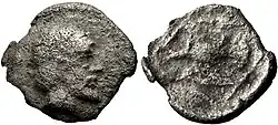 Coin of Governor of Magnesia Archeptolis, son of Themistocles, circa 459 BC. This coin type is similar to the coins issued by Themistocles himself as Governor of Magnesia. The obverse design could be a portrait of Themistocles.[13]