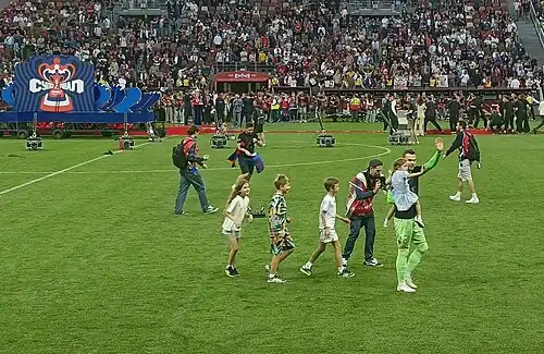 Igor Akinfeev is celebrating with his children as the match took place on Children's Day.