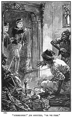 The boys hold up the looters who are piling up the fruits of their robberies