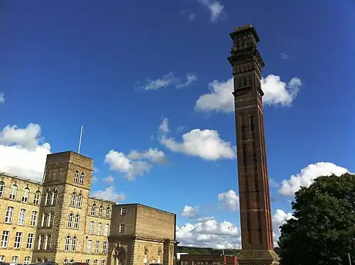 Eccles Shorrock's India Mill, Darwen and its 300 feet (91&nbsp;m) high Italianate campanile chimney, 1867[20]