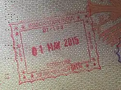 Indian exit stamp at Indira Gandhi International Airport.