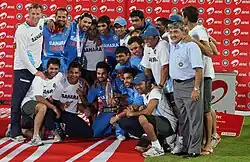 The national cricket team of India with a cup
