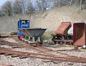 A display of a narrow-gauge industrial sand train at Leighton Buzzard Narrow Gauge Railway