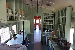 Interior of the railway post office section of Car 360