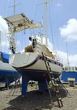 An Irwin 44 sloop with a fold-down reverse transom