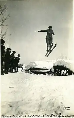 Isabel Coursier at Big Hill ski jump in Revelstoke, British Columbia, Canada