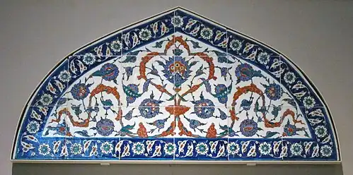 Iznik tiled lunette panel from the Piyale Pasha Mosque, c. 1570–1575. Victoria and Albert Museum