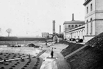 JW Restler supervising filter bed construction Hampton Waterworks c1900