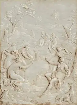 Diana and Callisto, relief by Jakob Kellner, 1763.