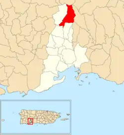 Location of Jagua Pasto within the municipality of Guayanilla shown in red