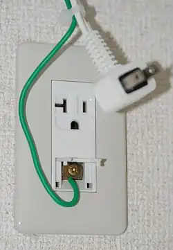 Japanese 20&nbsp;A socket with earth post and earth connector, for an air conditioner (similar to NEMA&nbsp;5-20)