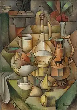 Jean Metzinger, c.1911, Nature morte (Compotier et cruche décorée de cerfs), oil on canvas, 93.5 by 66.5&nbsp;cm, published in Nya Konstgalleriet, Flamman, Stockholm, 1917