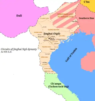 The administrative division map of Tĩnh Hải quân (Jinghai) under Ngô dynasty in 939