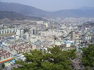 Cityscape of downtown Jinhae, from Jehehwangsan Park