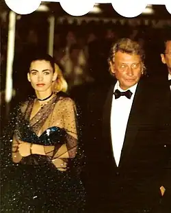 Hallyday with his third wife, Adeline Blondieau, at the 1992 Cannes Film Festival.