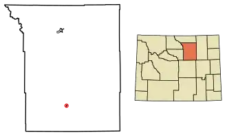 Location of Kaycee in Johnson County, Wyoming.