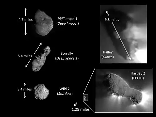 Comparison of the first five comets visited by spacecraft
