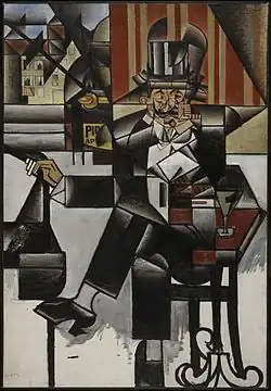 Juan Gris, 1912, Man in a Café, oil on canvas, 127.6 x 88.3&nbsp;cm, Philadelphia Museum of Art. Exhibited at the 1912 Salon de la Section d'Or