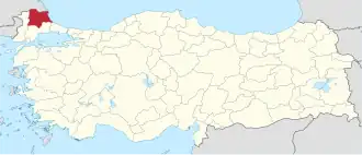 Location of the province within Turkey
