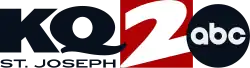 Bold black letters KQ, above the words "St. Joseph", next to a white skewed sans-serif 2 in a red box, which is overlapped by the ABC logo