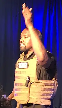 Kanye West at a presidential rally in South Carolina during 2020.