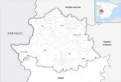 Map of the province of Cáceres with its municipalities